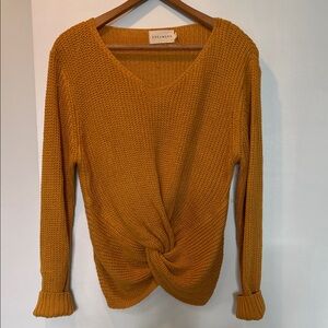 Dreamers Golden V-Neck Knotted Sweater